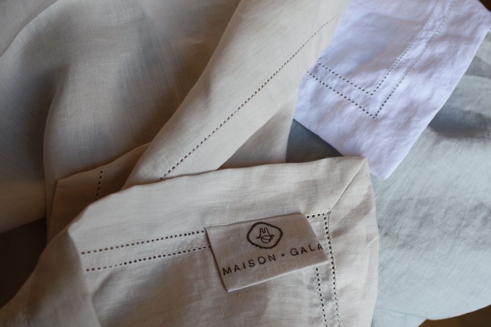 Table linen - HANDMADE EMBROIDERED TABLECLOTHS IN WASHED LINEN (“WASHED STONE”) - MAISON GALA