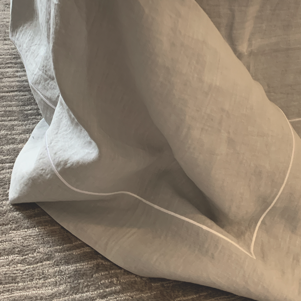 Table linen - HANDMADE EMBROIDERED TABLECLOTHS IN WASHED LINEN (“WASHED STONE”) - MAISON GALA