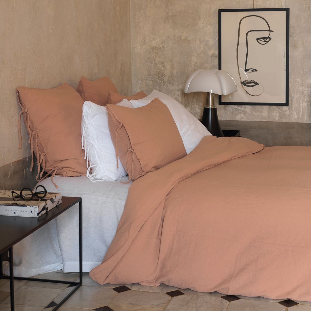 Bed linens - Light terracotta cotton gauze duvet cover - MAISON D'ÉTÉ