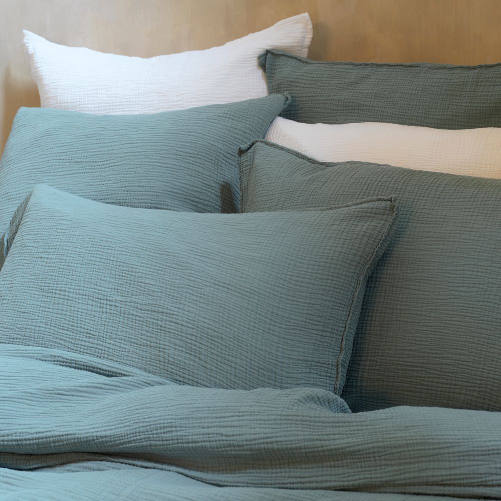 Linge de lit - Housse de couette en gaze de coton bleu minéral - MAISON D'ÉTÉ