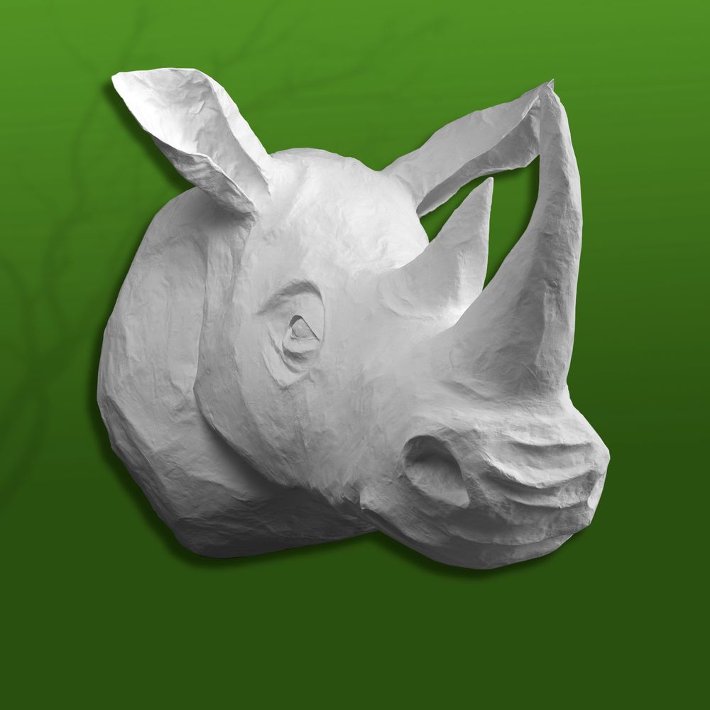 Office design and planning - Trophy of white rhinoceros in papier-mâché - Sculpture - “SERGE” - MARIE TALALAEFF