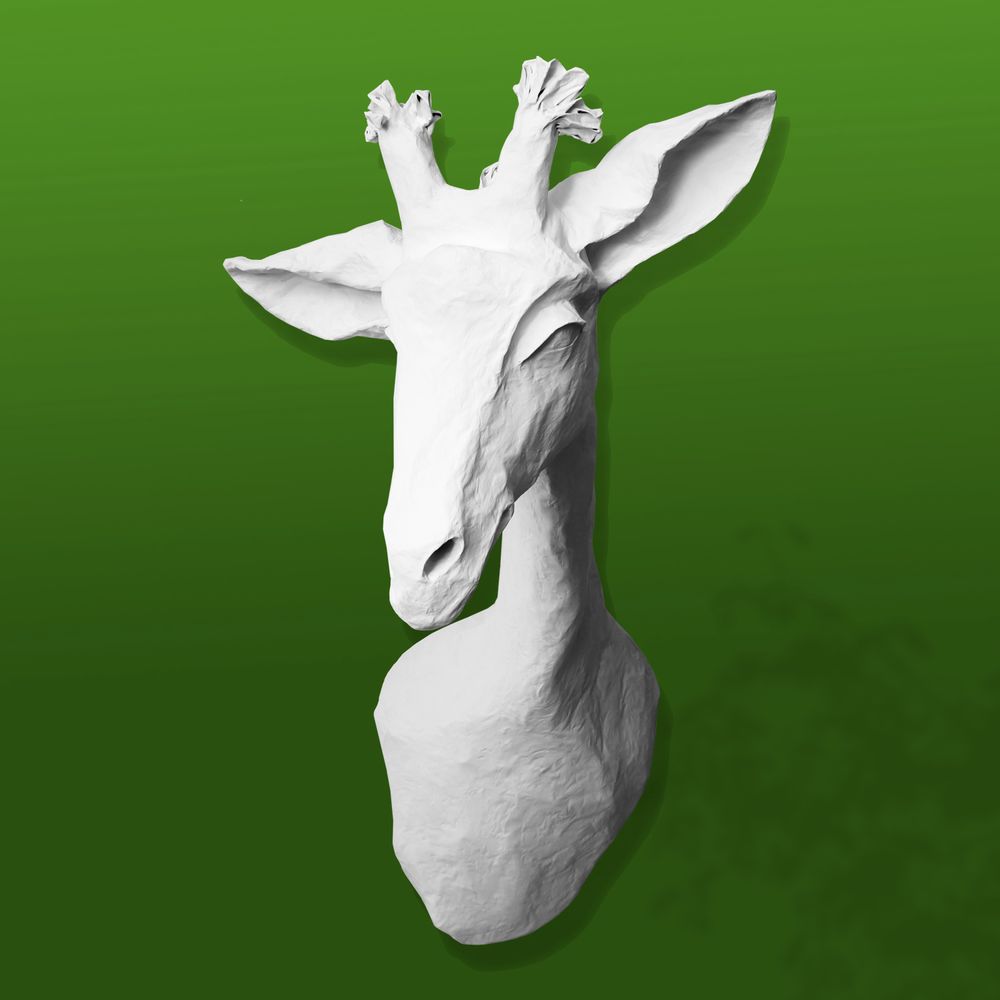 Autres décorations murales - Trophée de girafe blanche en papier mâché - Sculpture - "ELISABETH" - MARIE TALALAEFF
