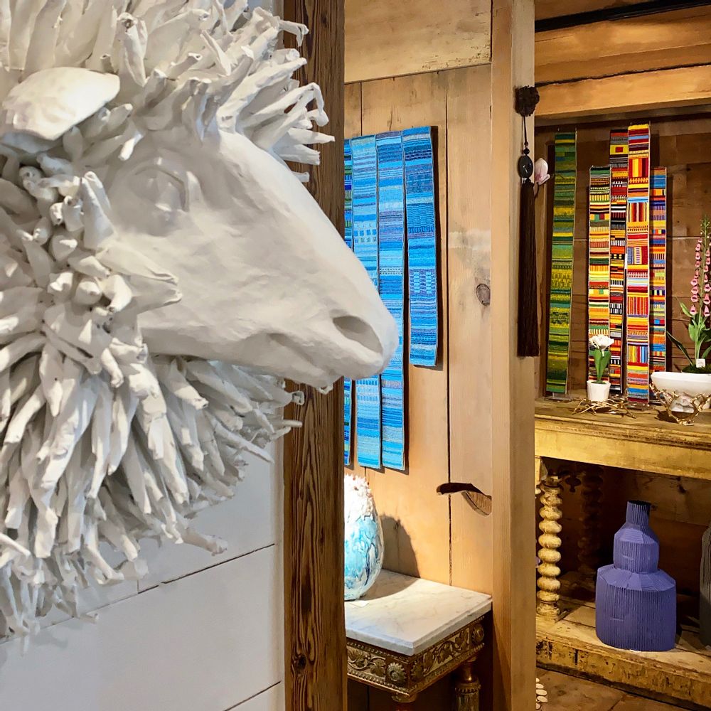 Aménagements pour bureau - Trophée de mouton blanc en papier mâché - Sculpture - "LE RASTA" - MARIE TALALAEFF