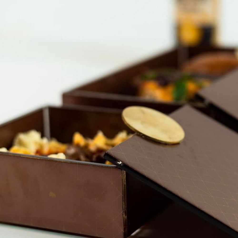 Caskets and boxes - Large Square Bento Box, Brown and Gold - MYGLASSSTUDIO