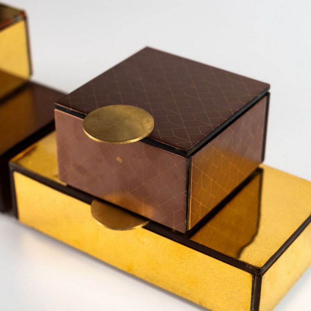 Coffrets et boîtes - Petite boîte à Bento carrée, marron et or - MYGLASSSTUDIO