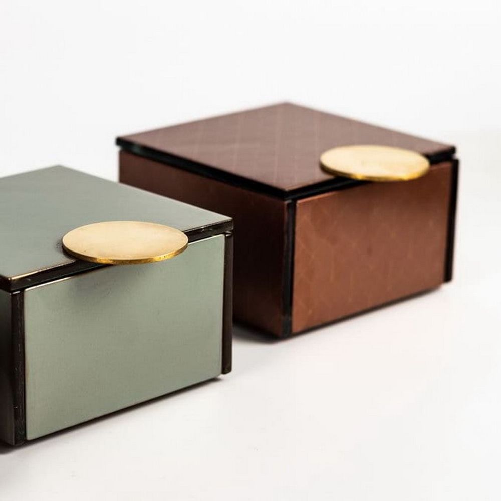 Coffrets et boîtes - Petite boîte à Bento carrée, marron et or - MYGLASSSTUDIO