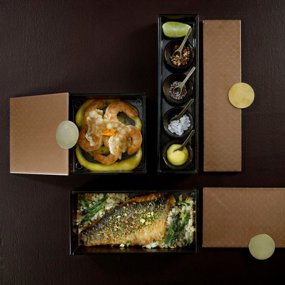 Caskets and boxes - Long Rectangle Bento Box, brown and gold - MYGLASSSTUDIO