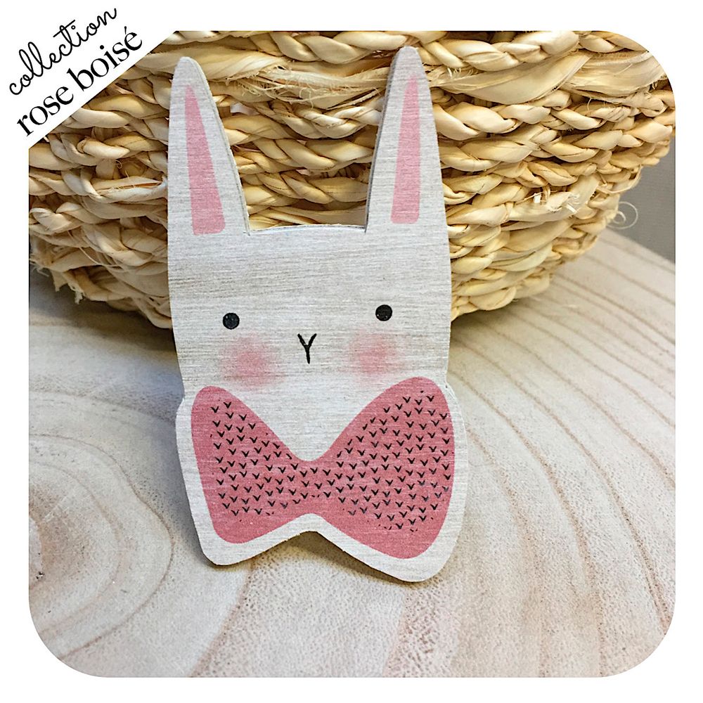 Customizable objects - Wooden Hook Rabbit Woody Pink - LOVELY TRIBU DECORATION