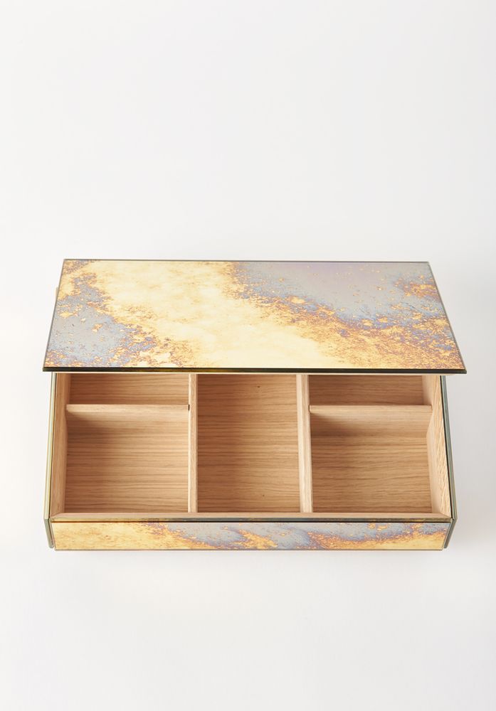 Tea and coffee accessories - MIRRORED BOXES / CONTAINERS with DIVIDED INTERIOR - ANTIQUE MIRROR
