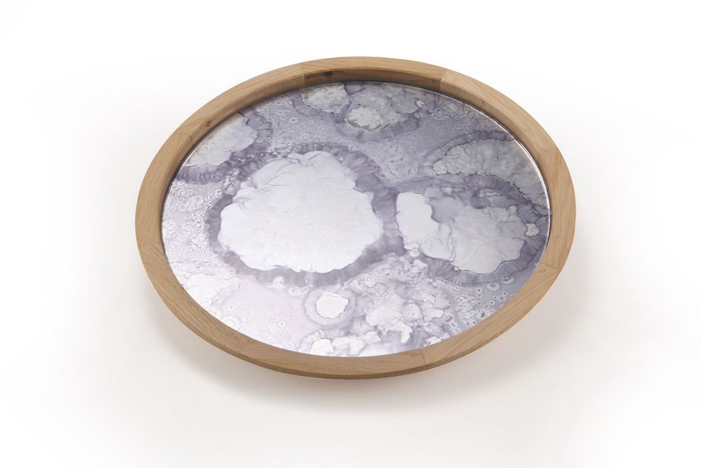 Assiettes de réception - PLATEAU ROND MIROIR AVEC BORD EN BOIS - ANTIQUE MIRROR