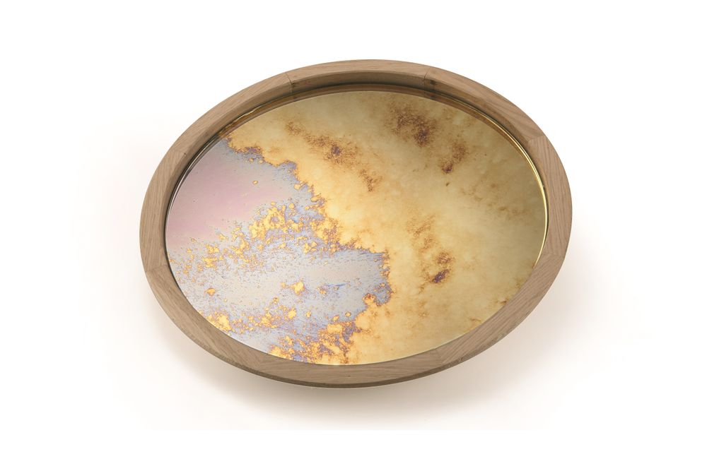 Assiettes de réception - PLATEAU ROND MIROIR AVEC BORD EN BOIS - ANTIQUE MIRROR