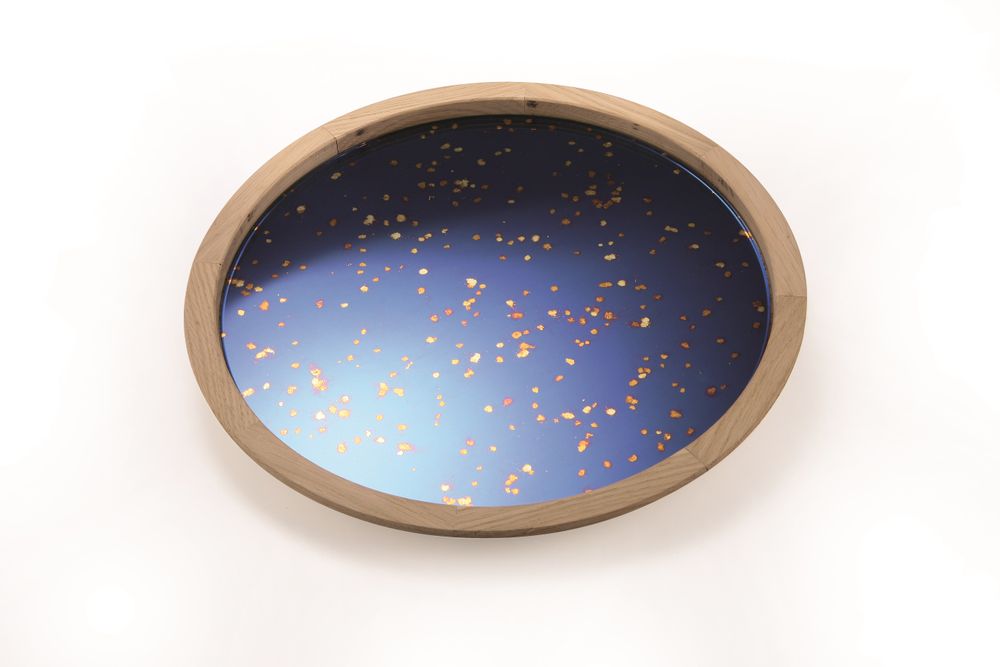 Assiettes de réception - PLATEAU ROND MIROIR AVEC BORD EN BOIS - ANTIQUE MIRROR