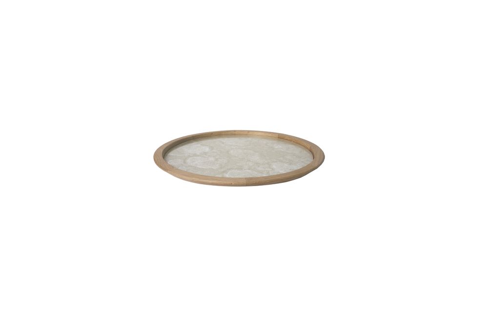 Assiettes de réception - PLATEAU ROND MIROIR AVEC BORD EN BOIS - ANTIQUE MIRROR