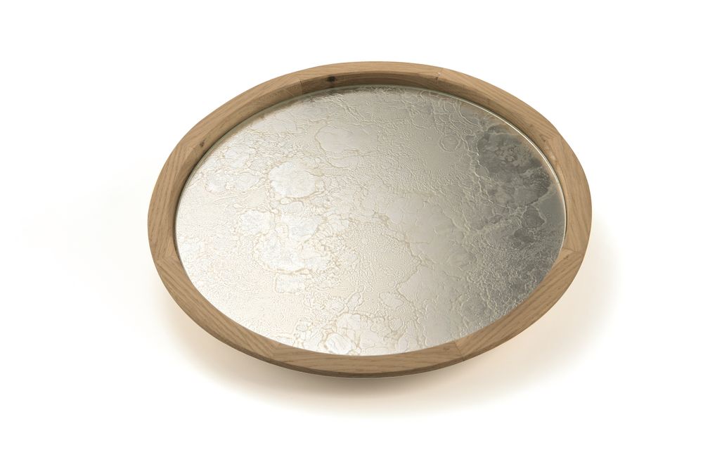 Assiettes de réception - PLATEAU ROND MIROIR AVEC BORD EN BOIS - ANTIQUE MIRROR
