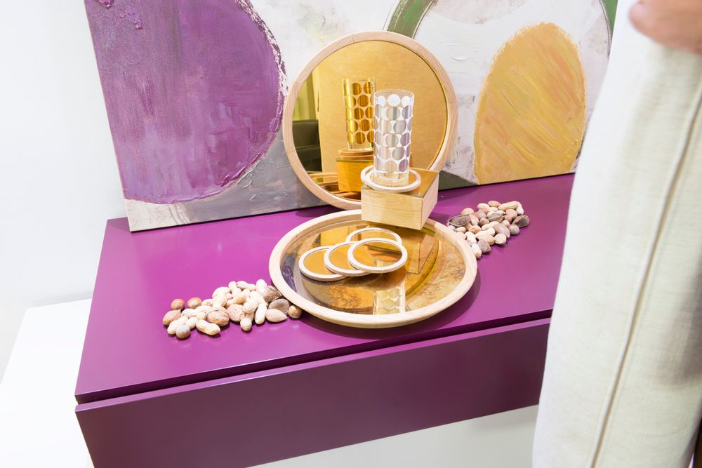 Assiettes de réception - PLATEAU ROND MIROIR AVEC BORD EN BOIS - ANTIQUE MIRROR