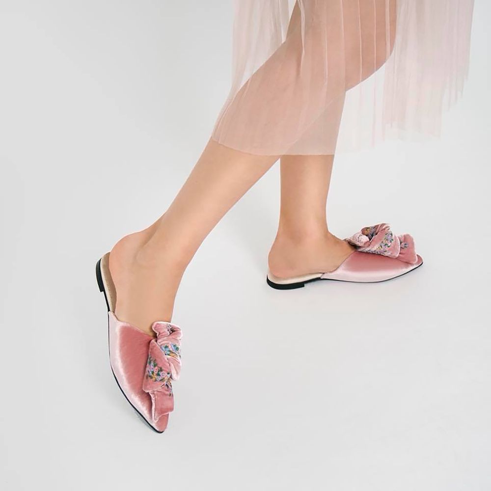 Shoes - Silk velvet Mules with a bow - RXBSHOES