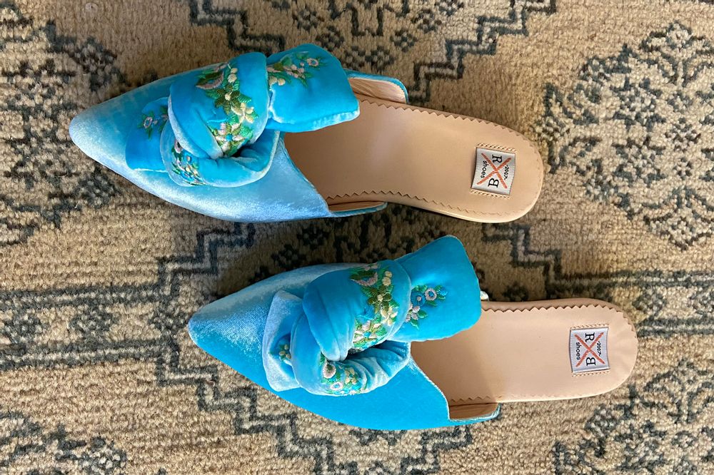 Shoes - Silk velvet Mules with a bow - RXBSHOES