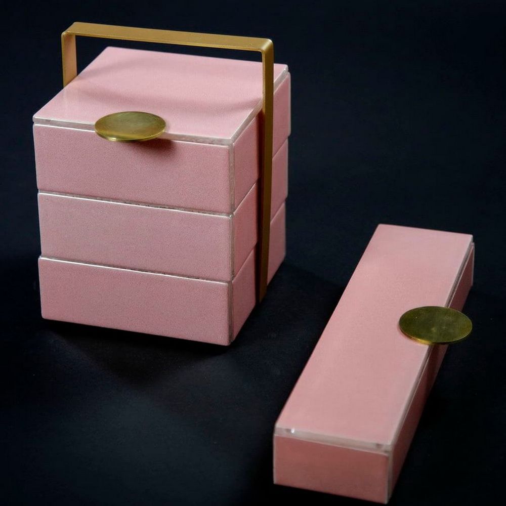 Coffrets et boîtes - Petit panier de pique-nique carré, rose - MYGLASSSTUDIO
