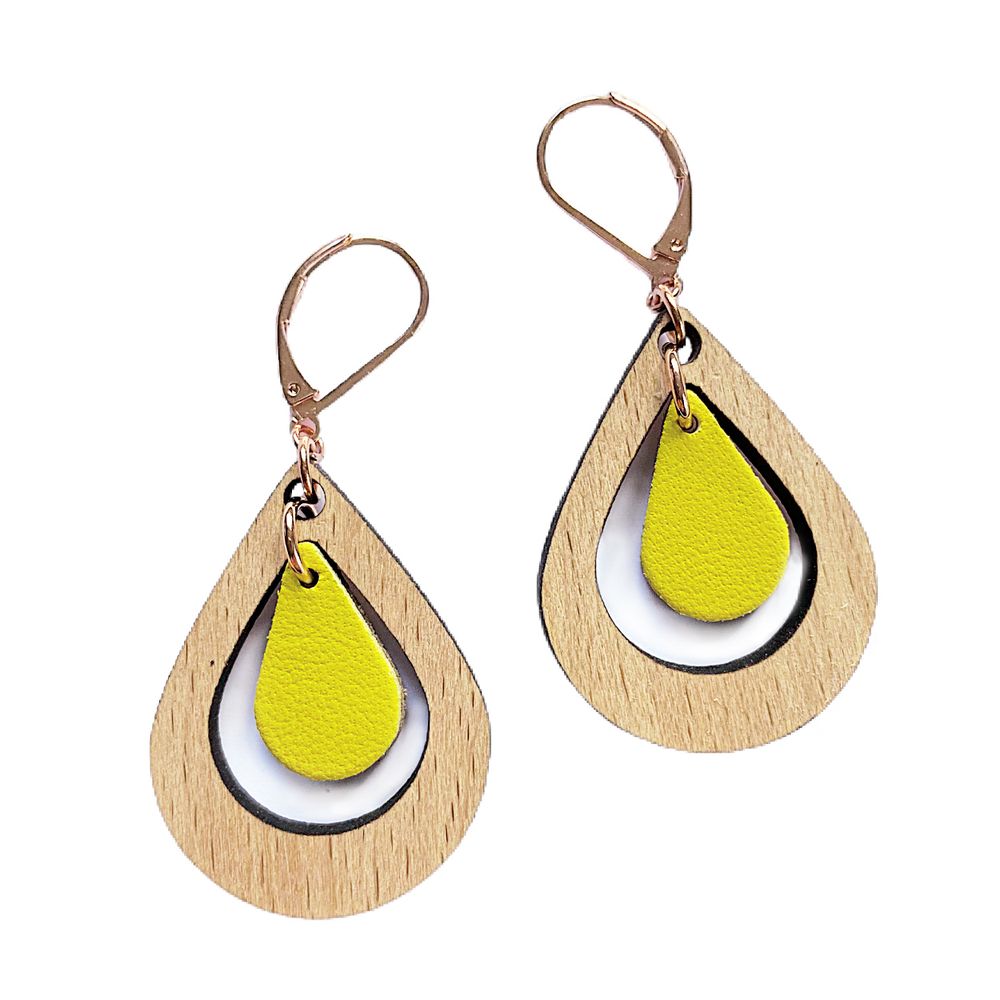 Jewelry - Earring and necklace AMANDE with wood and leather - NI UNE NI DEUX BIJOUX