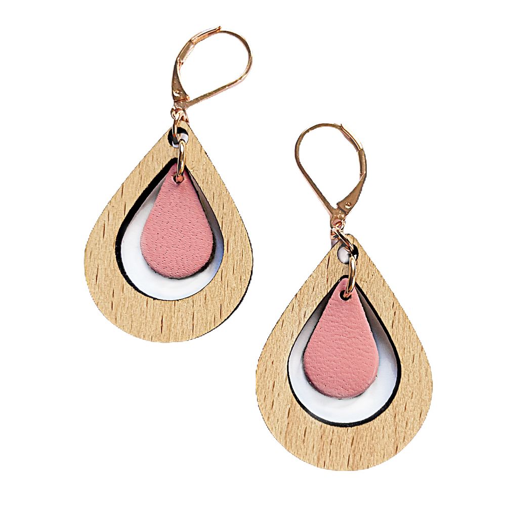 Jewelry - Earring and necklace AMANDE with wood and leather - NI UNE NI DEUX BIJOUX