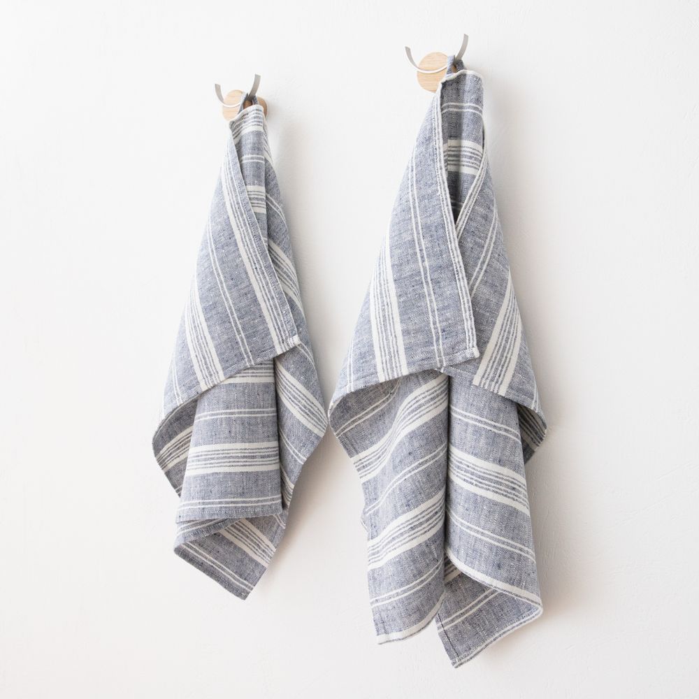 Bath towels - Huckaback Linen Bath & Hand Towels, Prewashed, Striped - LINENME