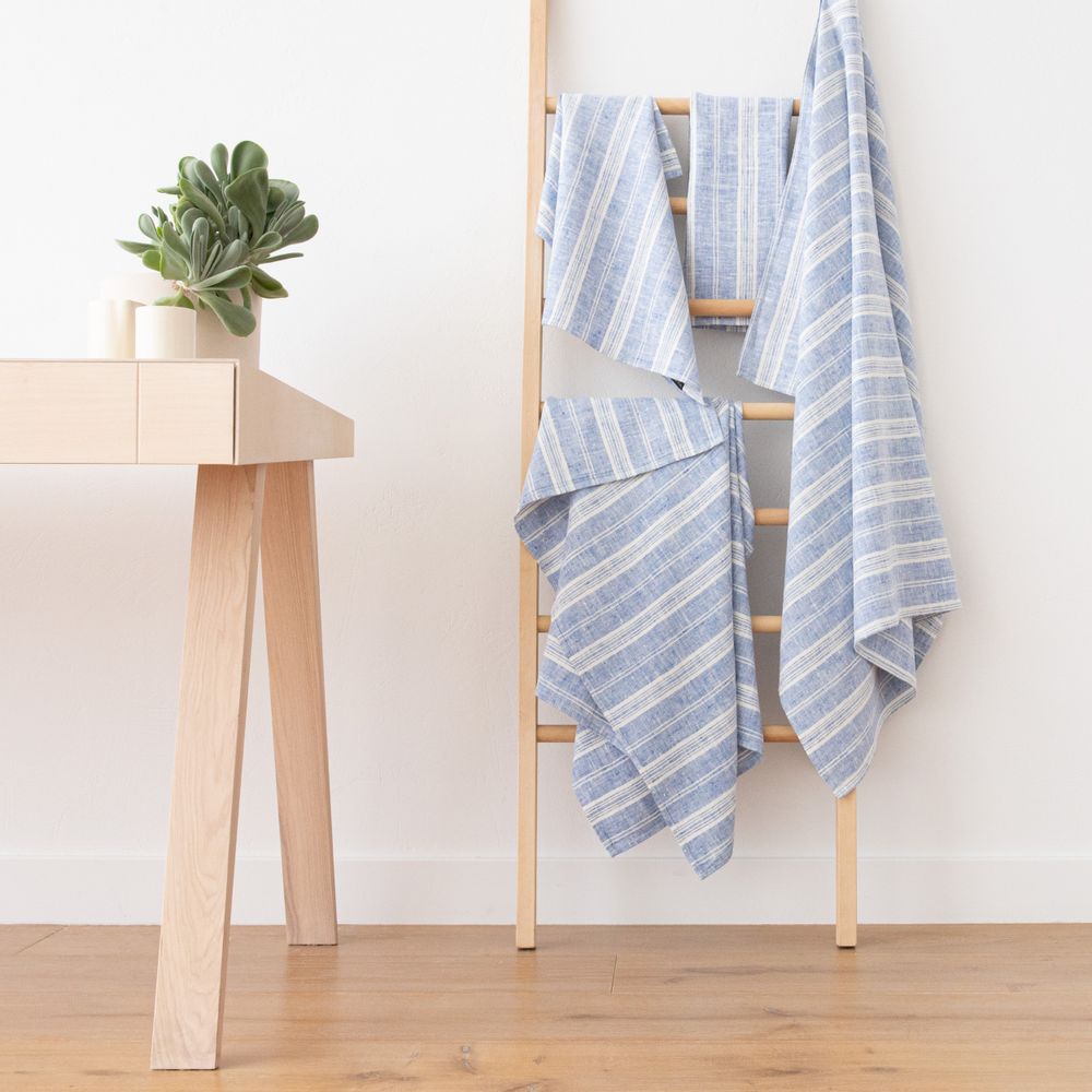 Bath towels - Huckaback Linen Bath & Hand Towels, Prewashed, Striped - LINENME