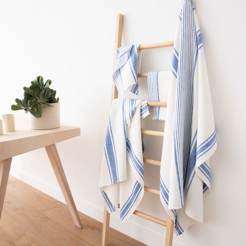 Bath towels - Huckaback Linen Bath & Hand Towels, Prewashed, Striped - LINENME