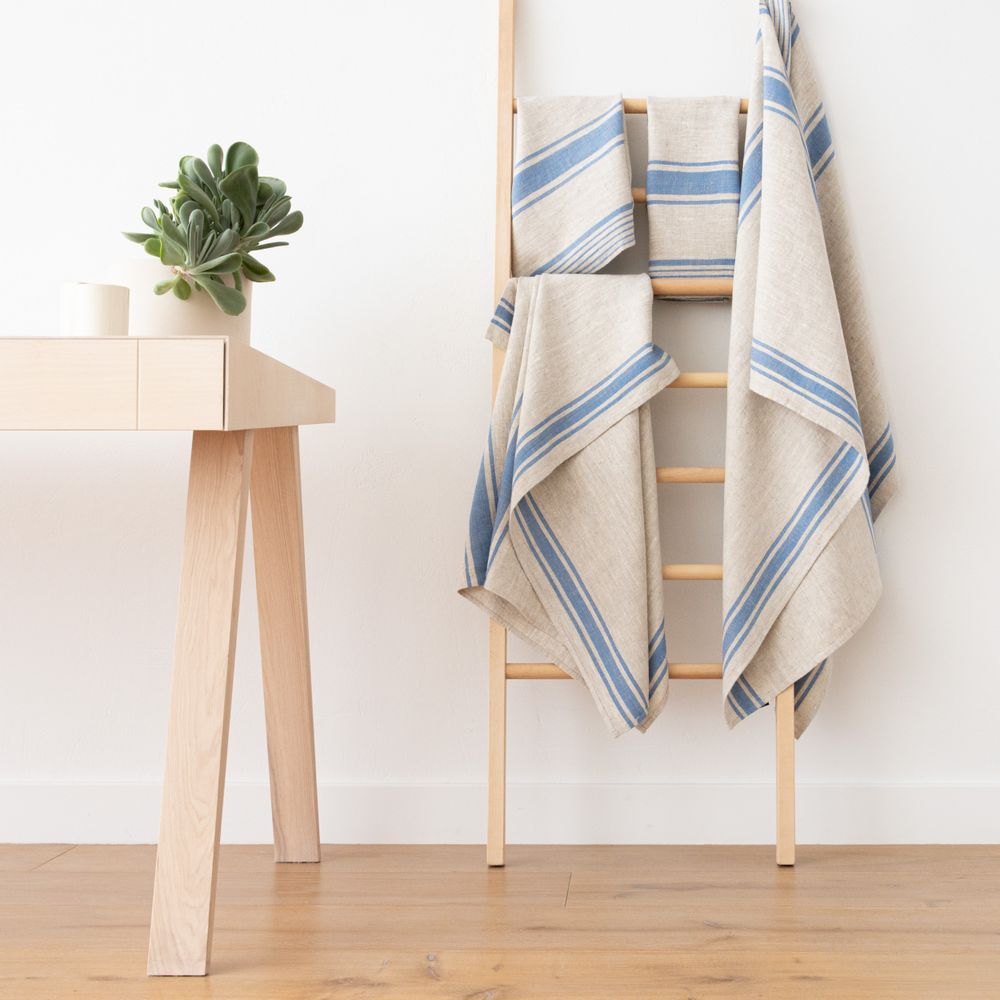 Bath towels - Huckaback Linen Bath & Hand Towels, Prewashed, Striped - LINENME