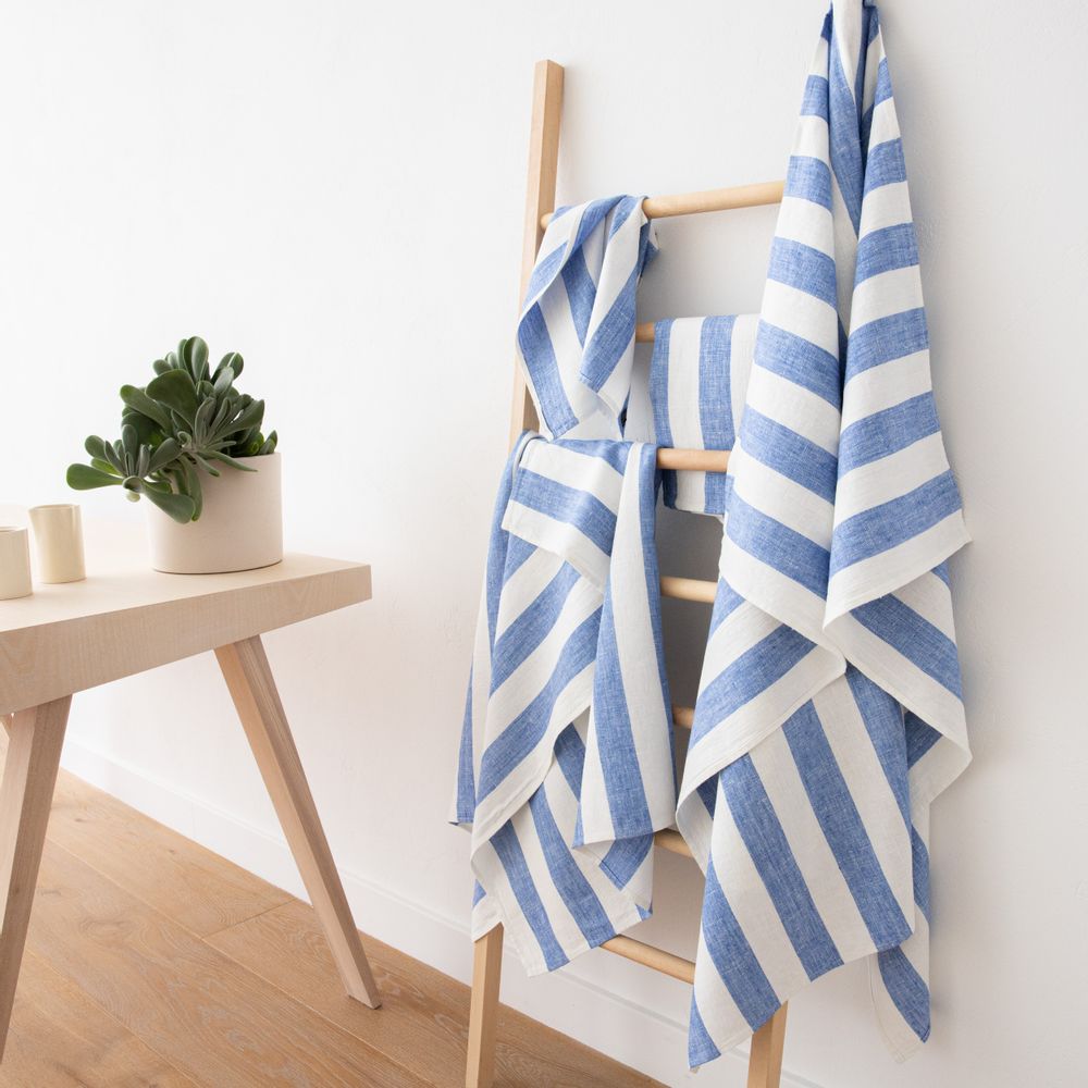 Bath towels - Huckaback Linen Bath & Hand Towels, Prewashed, Striped - LINENME