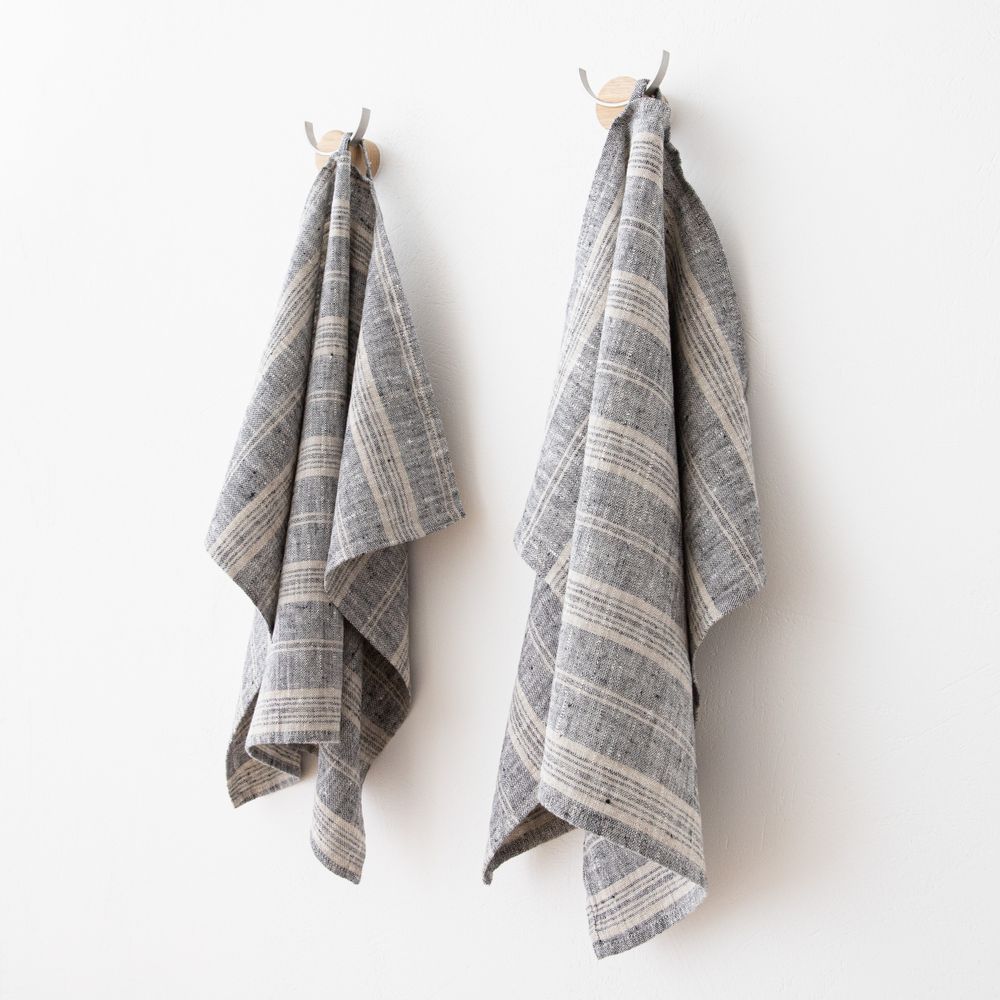 Bath towels - Huckaback Linen Bath & Hand Towels, Prewashed, Striped - LINENME
