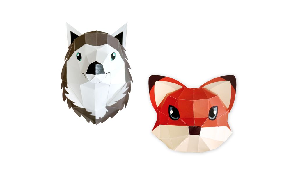 Other wall decoration - Paper Decorations - “Easy Peasy” Wolf & Fox Trophy - AGENT PAPER