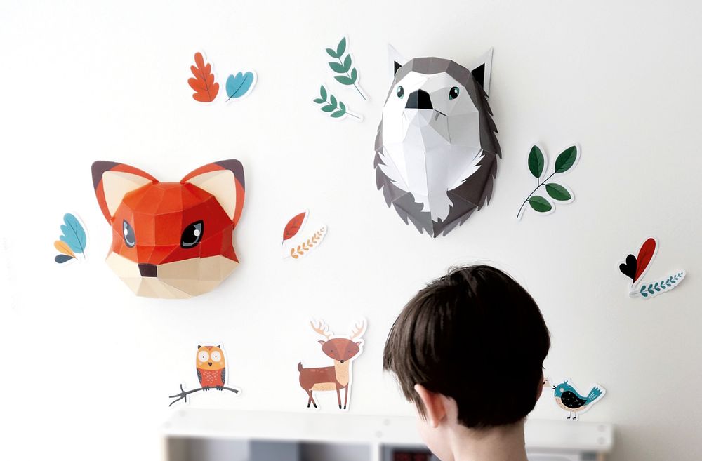 Other wall decoration - Paper Decorations - “Easy Peasy” Wolf & Fox Trophy - AGENT PAPER