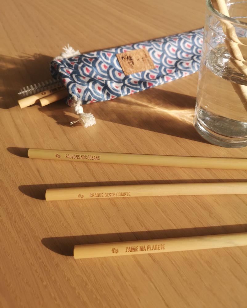 Couverts & ustensiles de cuisine - Pochette de 6 pailles bambou solidaire : 2 € reversés à Earthwake - PANDA PAILLES