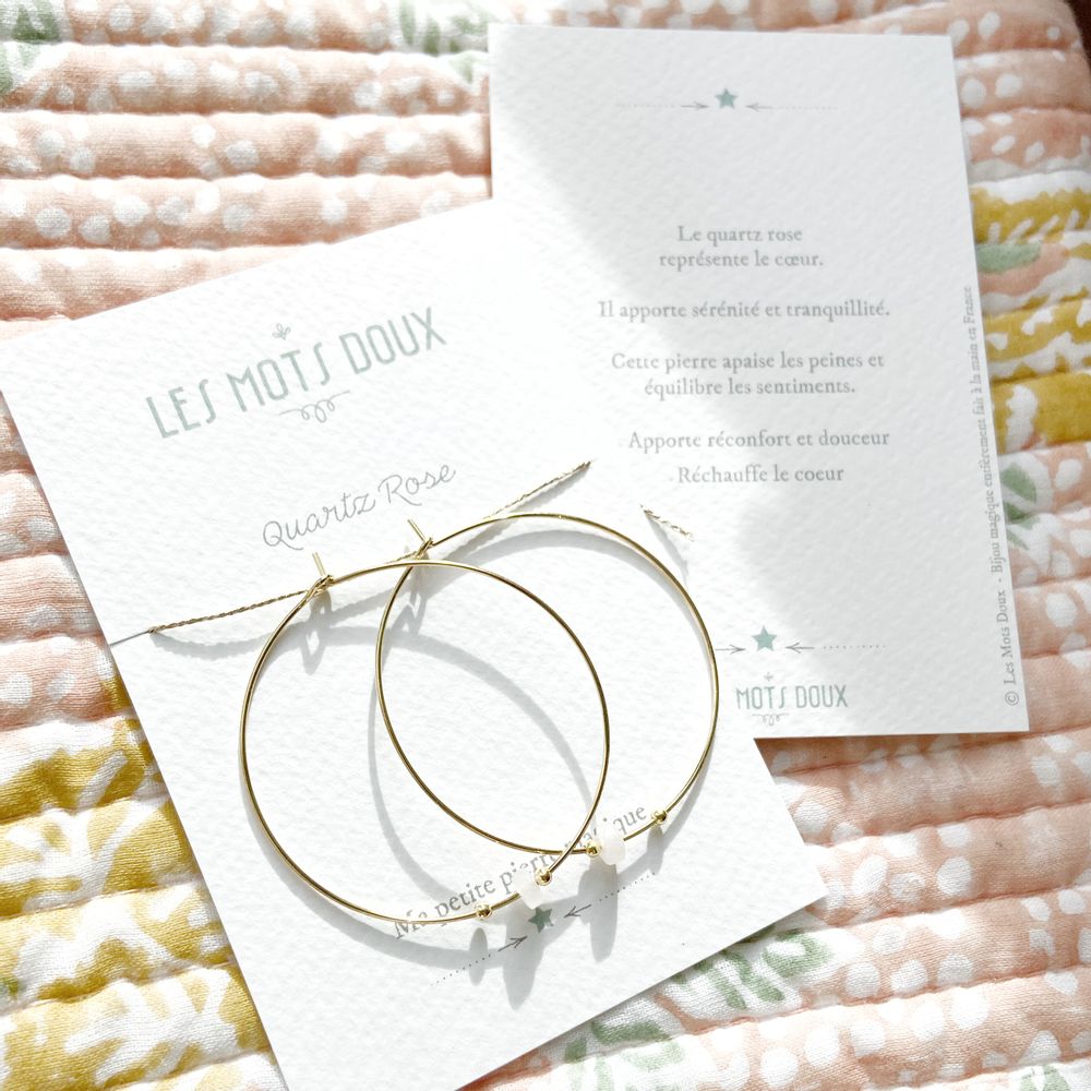 Bijoux - Créoles Pierre Magique "Quartz Rose" - LES MOTS DOUX