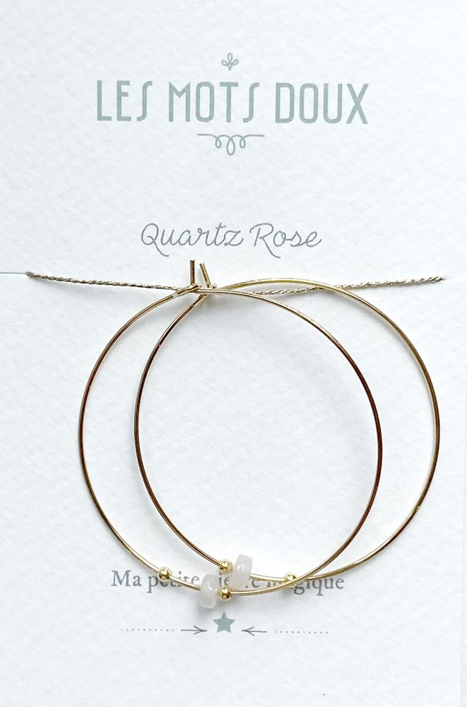 Bijoux - Créoles Pierre Magique "Quartz Rose" - LES MOTS DOUX