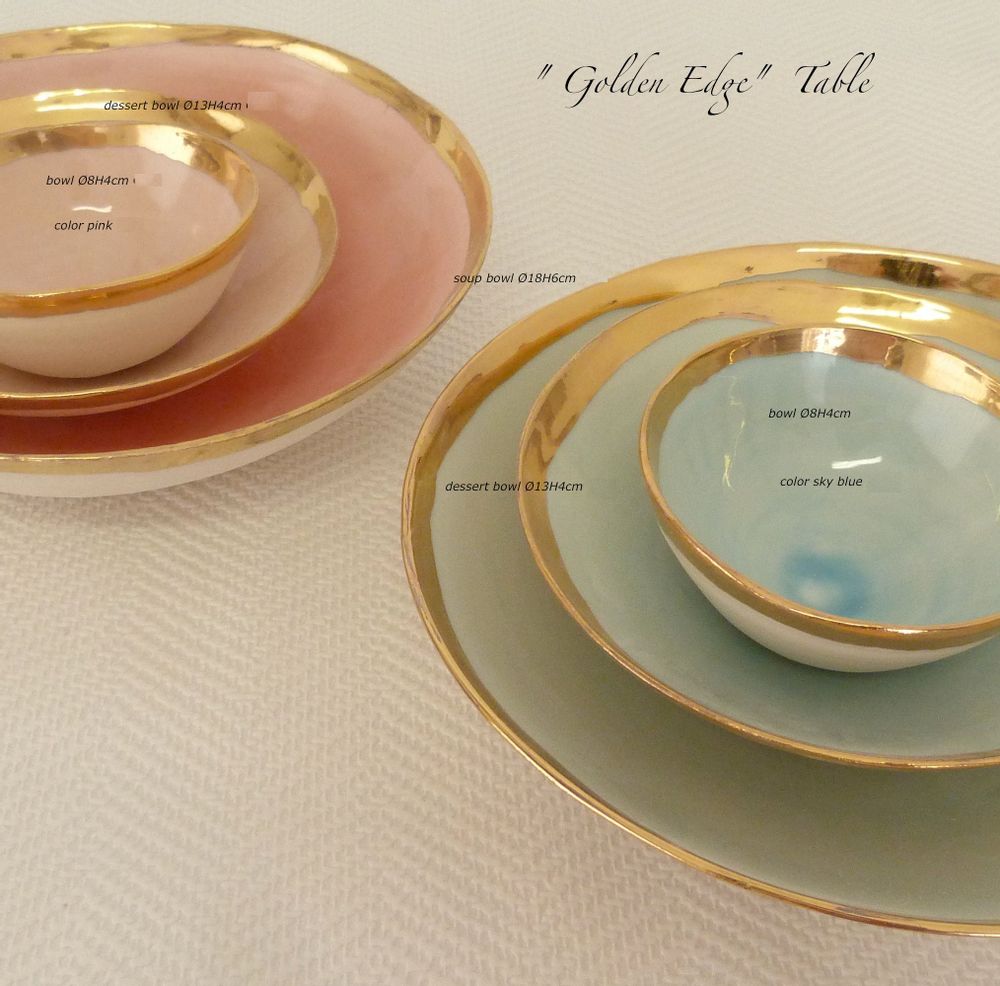 Design objects - GOLDEN EDGE  hand made porcelain bowls and plates - POTOMAK STUDIO