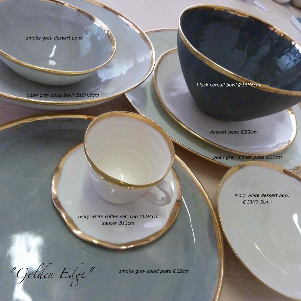 Design objects - GOLDEN EDGE  hand made porcelain bowls and plates - POTOMAK STUDIO