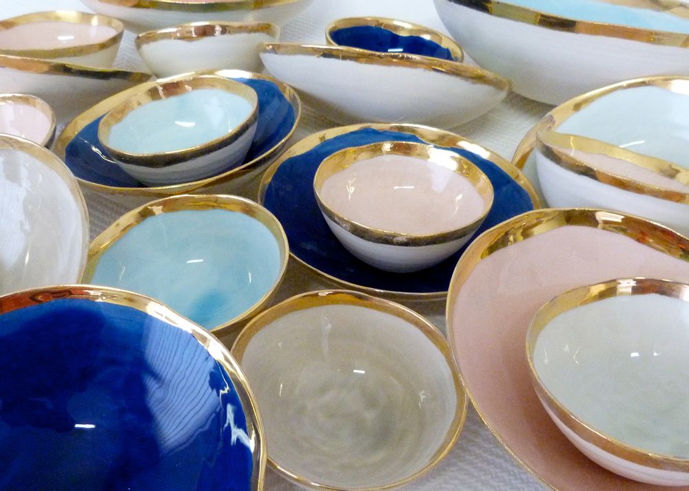 Design objects - GOLDEN EDGE  hand made porcelain bowls and plates - POTOMAK STUDIO
