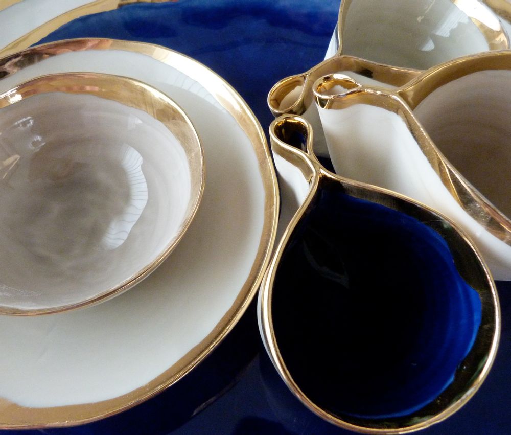 Design objects - GOLDEN EDGE  hand made porcelain bowls and plates - POTOMAK STUDIO
