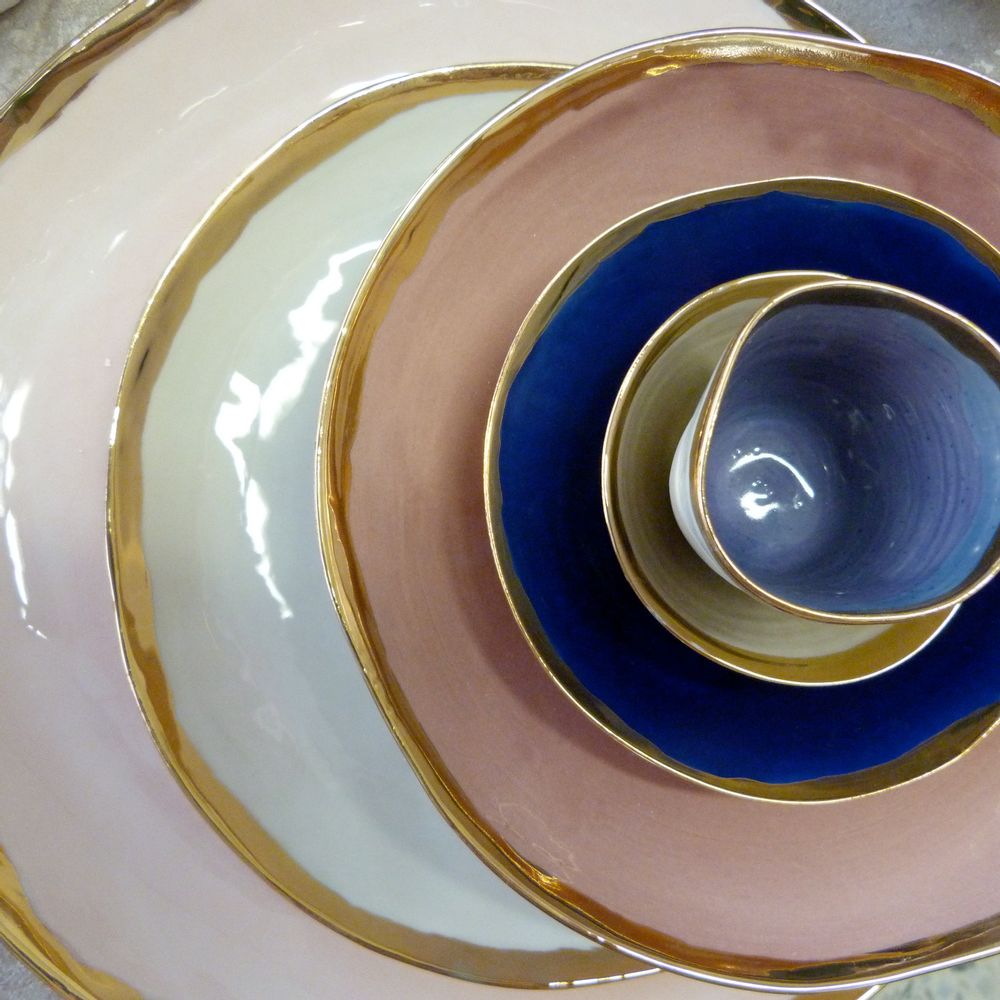 Design objects - GOLDEN EDGE  hand made porcelain bowls and plates - POTOMAK STUDIO