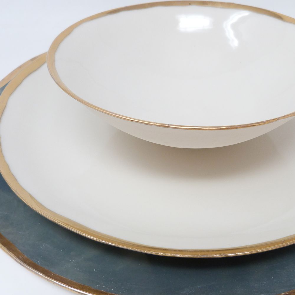 Design objects - GOLDEN EDGE  hand made porcelain bowls and plates - POTOMAK STUDIO