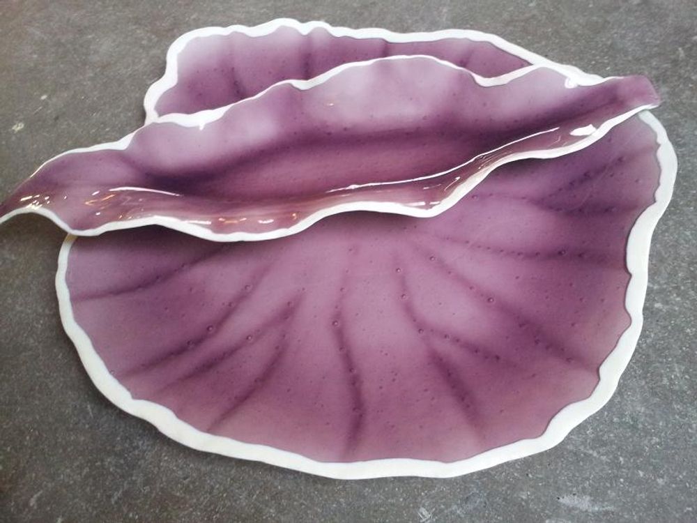 Platter and bowls - "Avorio" Concave plate Ø46cm - VETROFUSO DI DANIELA POLETTI