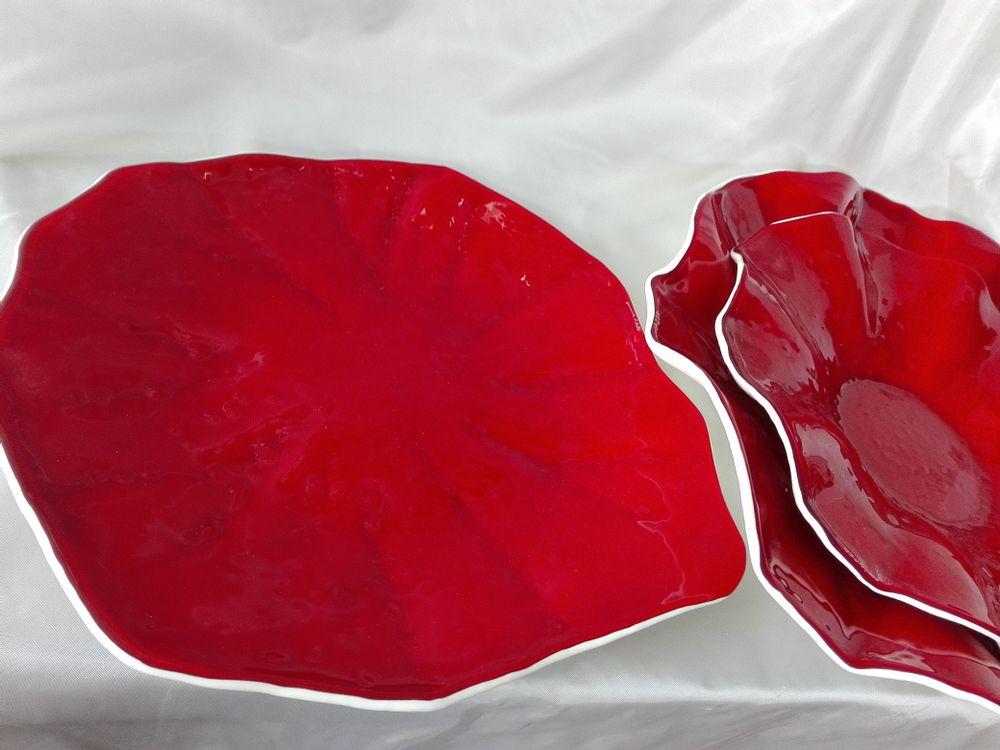 Platter and bowls - "Avorio" Concave plate Ø46cm - VETROFUSO DI DANIELA POLETTI