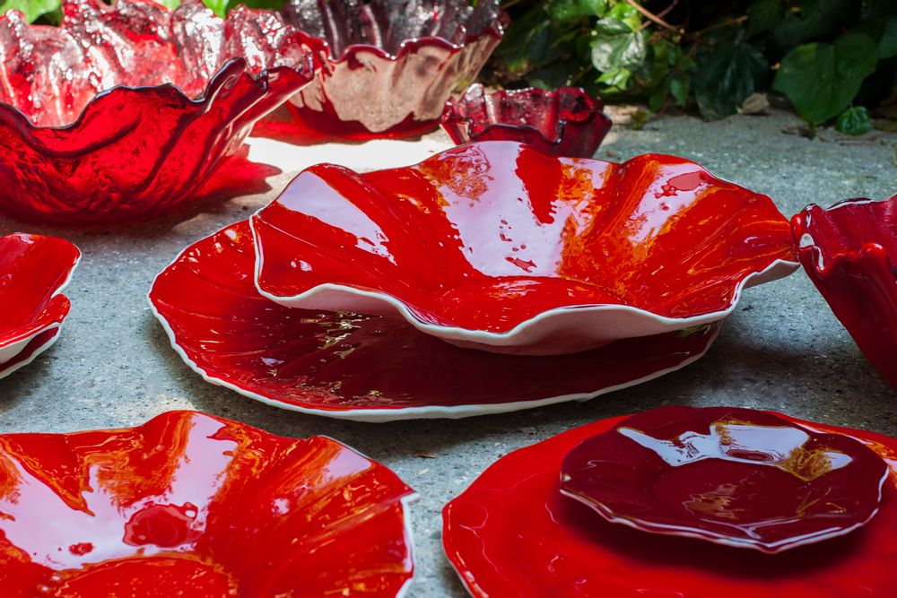 Platter and bowls - "Avorio" Concave plate Ø46cm - VETROFUSO DI DANIELA POLETTI