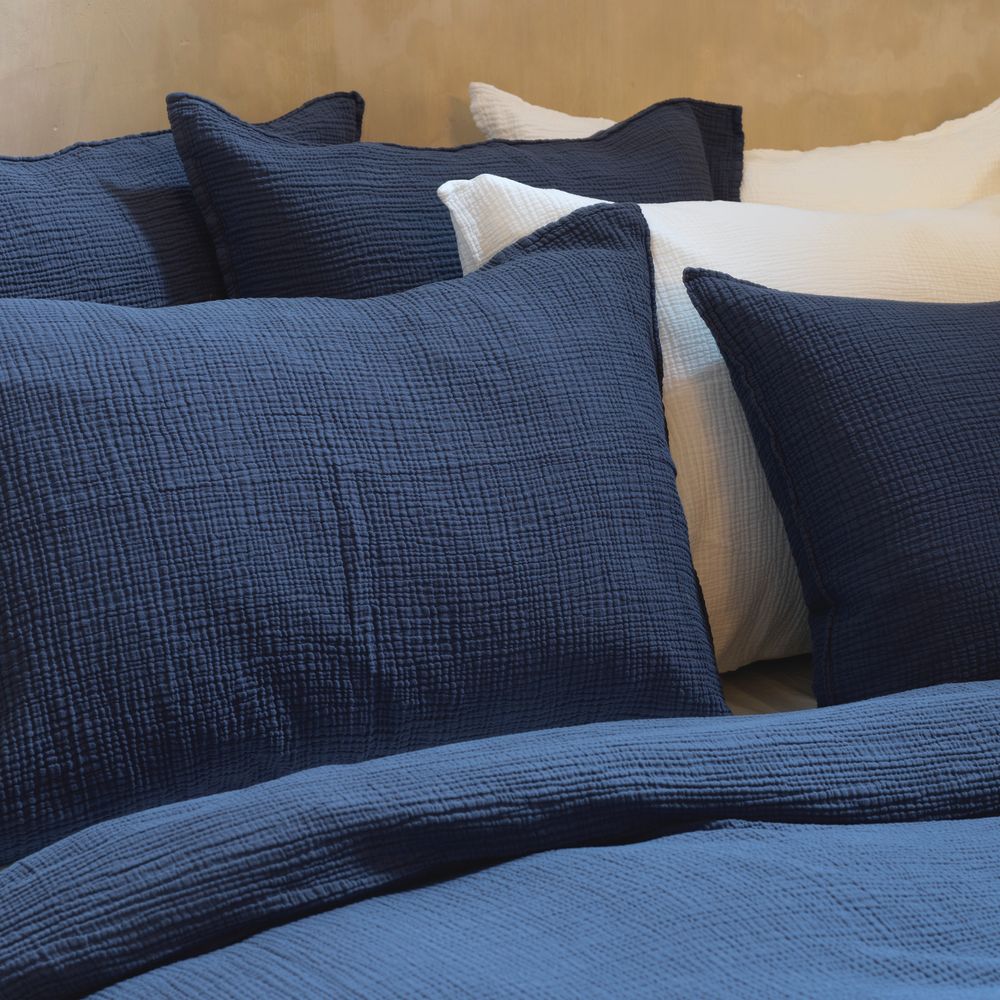 Linge de lit - Housse de couette gaze de coton bleu nuit - MAISON D'ÉTÉ