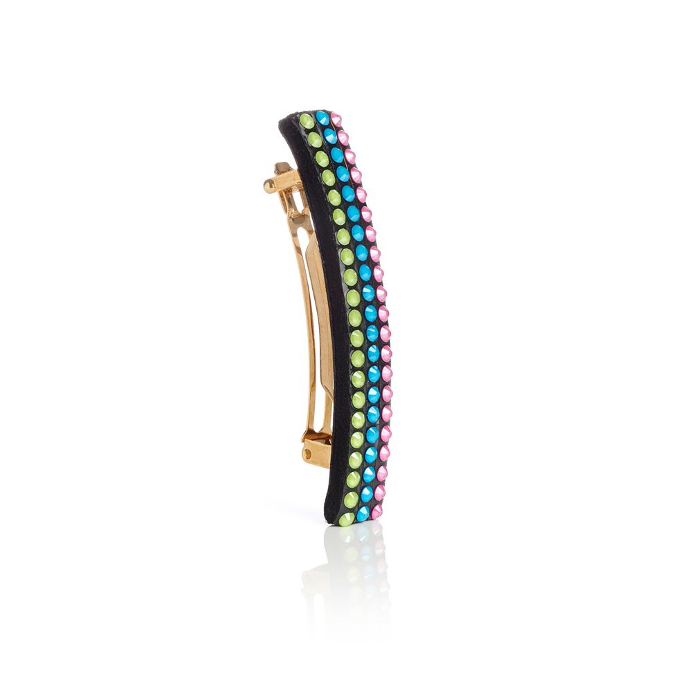Accessoires cheveux - Petite barrette en cuir velours et cristaux Swarovski® BEBOP - VALÉRIE VALENTINE