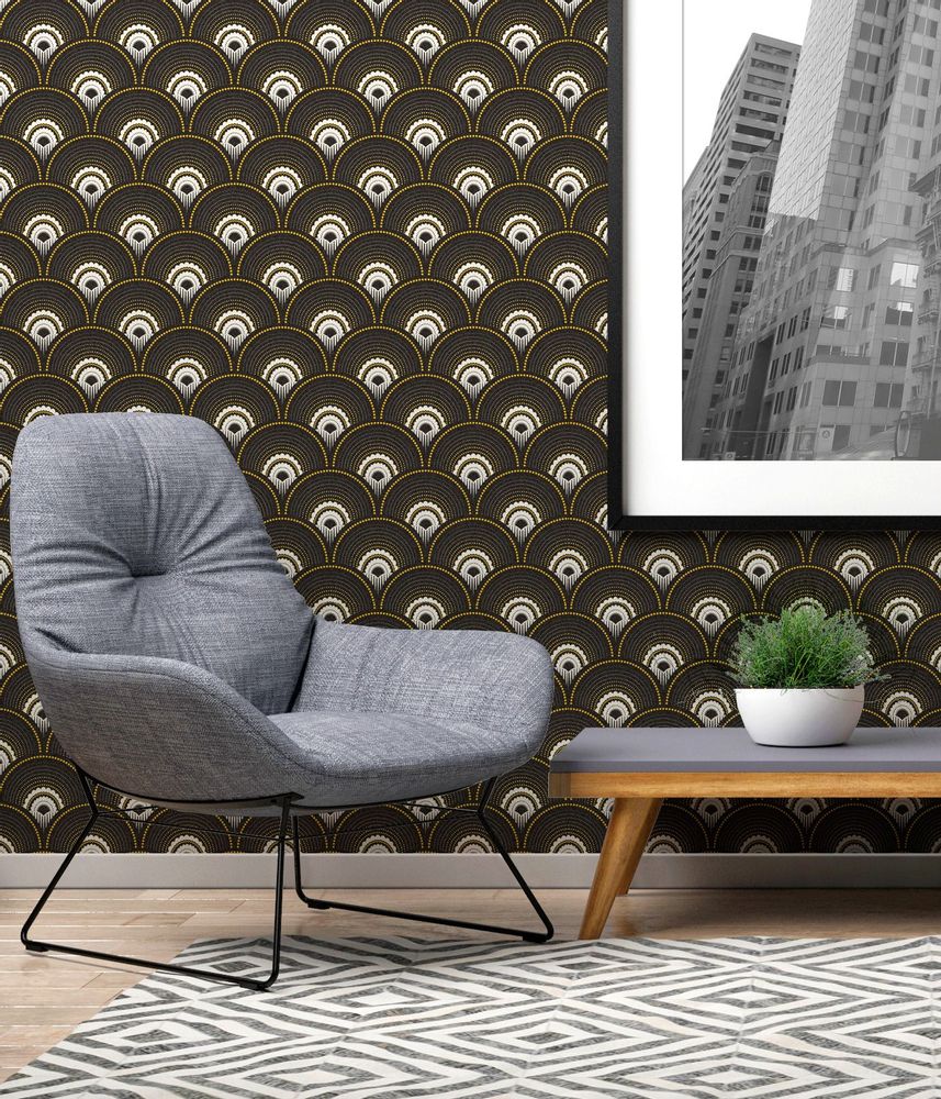 Other wall decoration - Wallpaper Han'i Noir Doré - PAPERMINT