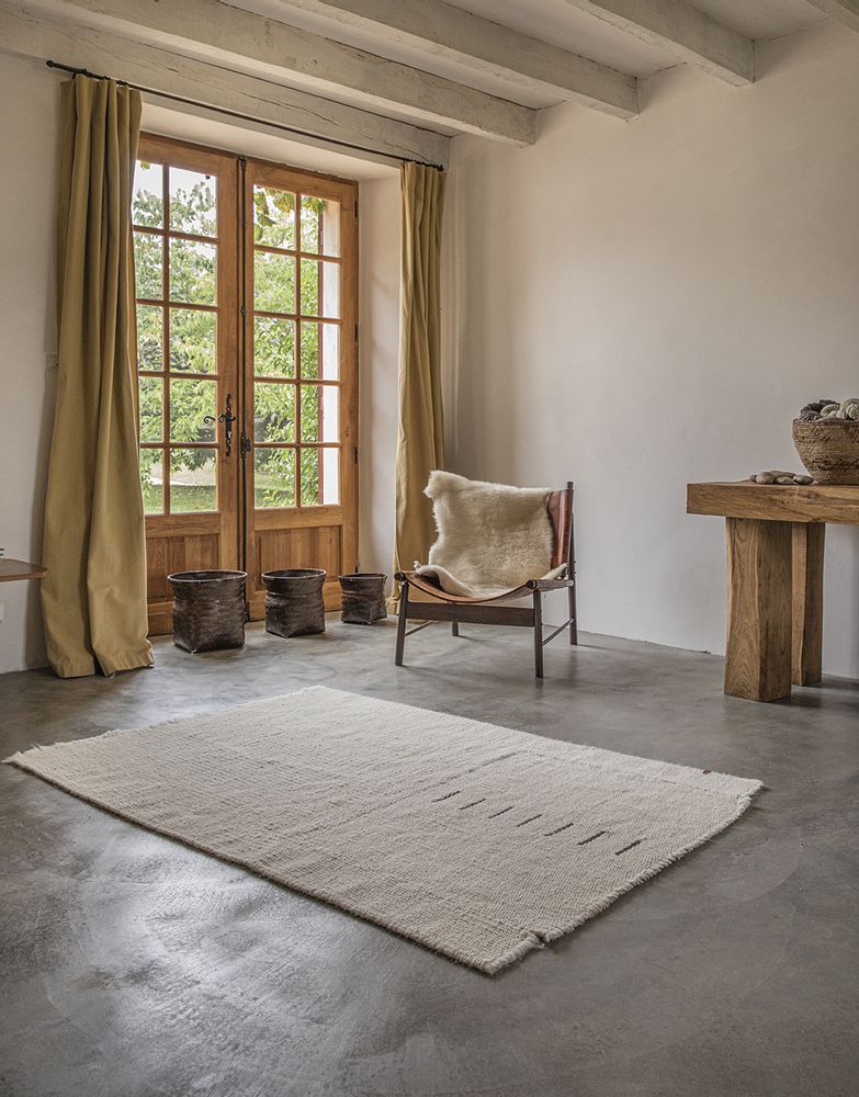 Tapis design - Tapis blanc - Tissage traditionnel - Modèle Préambule - LAINES PAYSANNES