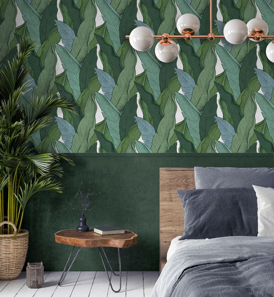 Autres décorations murales - Papier peint Leaf Vert Fond Blanc - PAPERMINT