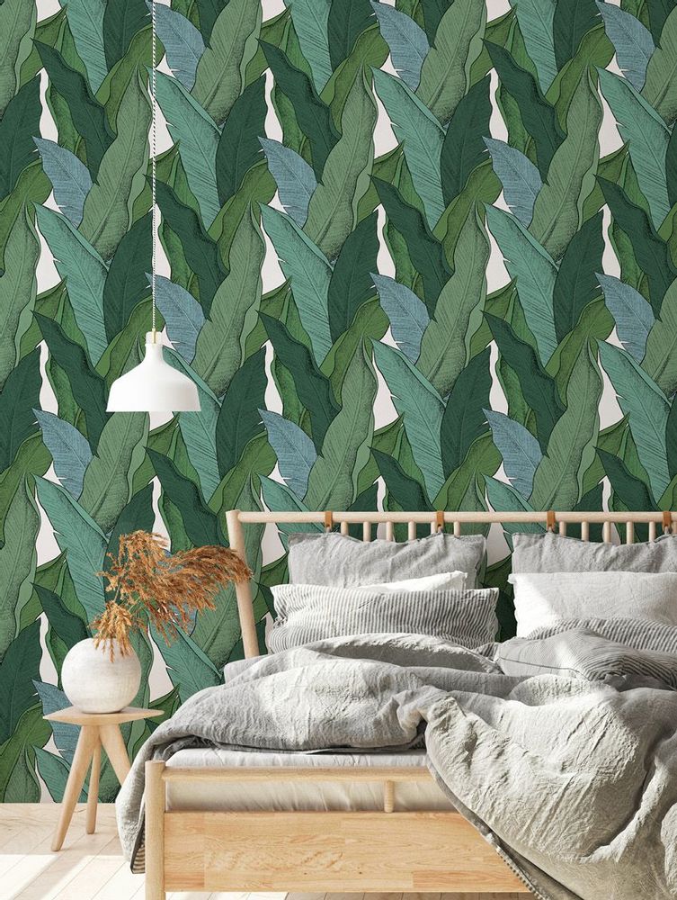 Autres décorations murales - Papier peint Leaf Vert Fond Blanc - PAPERMINT